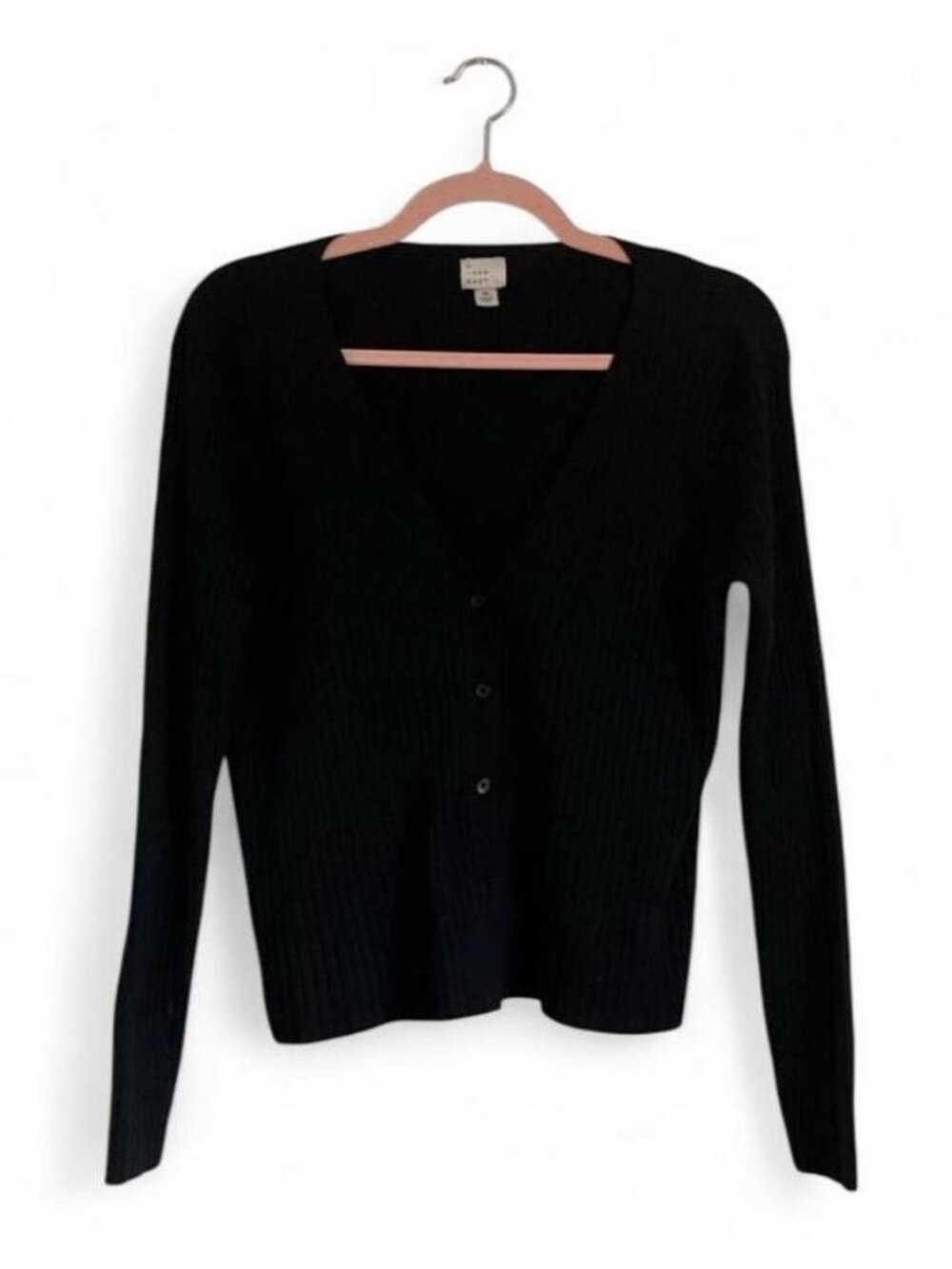 A New Day Black Rib-Knit Button Front V-Neck Cardigan Sweater Women’s XL